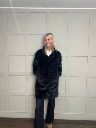 Pilar Super Soft Faux Fur Coat by Rino & Pelle - Navy Blue