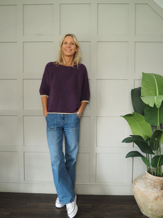 Natasha Lurex Trim Jumper with Cropped Sleeves - 7 Colours