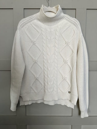 Netty Diamond Knit, Turtle Neck Jumper - Navy Blue and Winter White