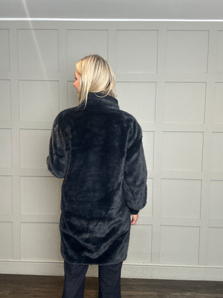 Pilar Super Soft Faux Fur Coat by Rino & Pelle - Navy Blue