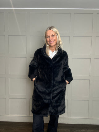 Pilar Super Soft Faux Fur Coat by Rino & Pelle - Navy Blue