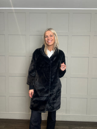 Pilar Super Soft Faux Fur Coat by Rino & Pelle - Navy Blue