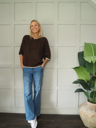 Natasha Lurex Trim Jumper with Cropped Sleeves - 7 Colours