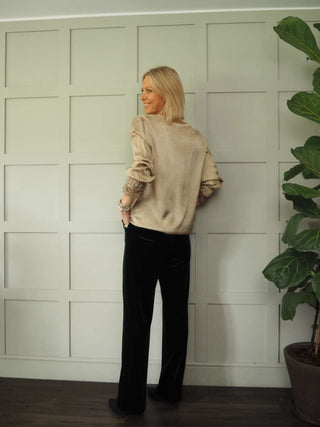 Neava Long Sleeve Lace Trimmed, Satin Feel Top - 11 Colours