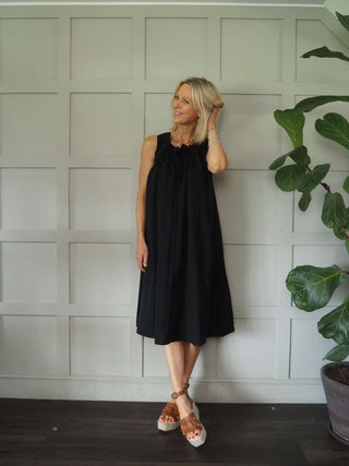 Mimosa Sleeveless Cotton Dress with Tie Detail - Off White