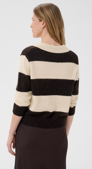 Charlott Stripe Jumper with Collar by Part Two - Chocolate/Oatmeal