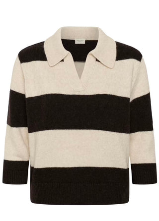 Charlott Stripe Jumper with Collar by Part Two - Chocolate/Oatmeal