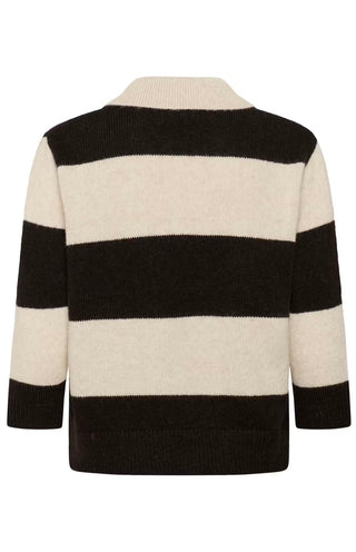 Charlott Stripe Jumper with Collar by Part Two - Chocolate/Oatmeal