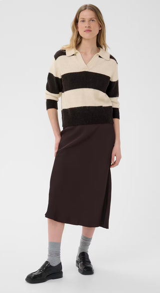 Charlott Stripe Jumper with Collar by Part Two - Chocolate/Oatmeal
