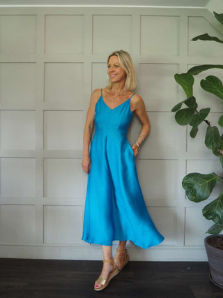Lionelle V-Neck Maxi Dress with Adjustable Spaghetti Straps &amp; Pockets by Frnch - Cobalt Blue