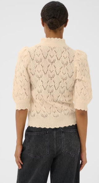 Dorthie Pointelle Jumper with Cropped Sleeves by Part Two - Black, Cream