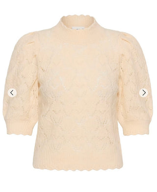 Dorthie Pointelle Jumper with Cropped Sleeves by Part Two - Black, Cream