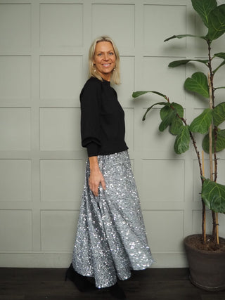 Colwyn Full Sequin Skirt with Satin Waist Band - Black, Gold, Green