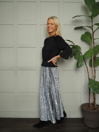 Colwyn Full Sequin Skirt with Satin Waist Band - Black, Gold, Green