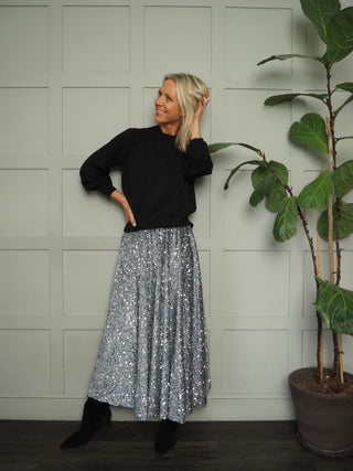 Colwyn Full Sequin Skirt with Satin Waist Band - Black, Gold, Green