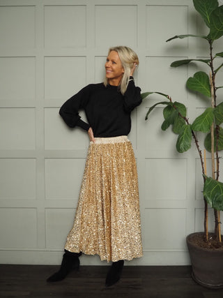 Colwyn Full Sequin Skirt with Satin Waist Band - Black, Gold, Green