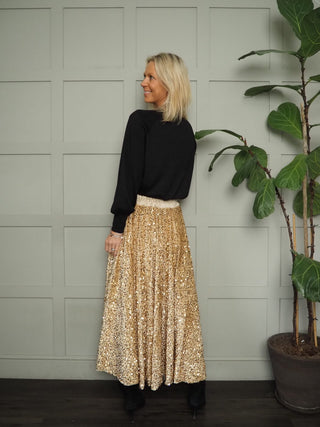 Colwyn Full Sequin Skirt with Satin Waist Band - Black, Gold, Green