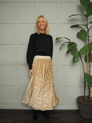 Colwyn Full Sequin Skirt with Satin Waist Band - Black, Gold, Green