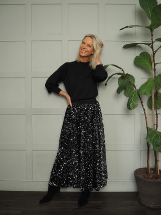 Colwyn Full Sequin Skirt with Satin Waist Band - Black, Gold, Green