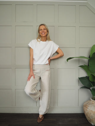 Ola Wide Leg, Linen Trousers with Front Pockets &amp; Trim Detail - 9 Colours