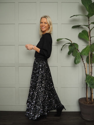 Colwyn Full Sequin Skirt with Satin Waist Band - Black, Gold, Green