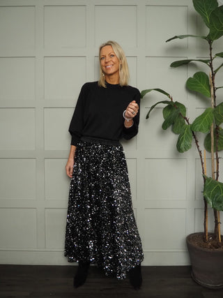 Colwyn Full Sequin Skirt with Satin Waist Band - Black, Gold, Green