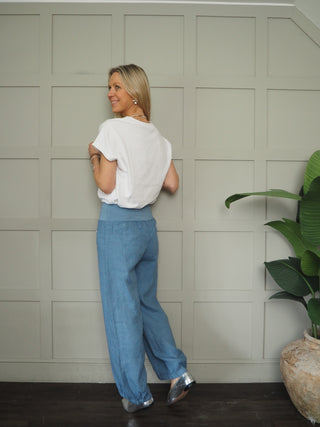 Ola Wide Leg, Linen Trousers with Front Pockets &amp; Trim Detail - 9 Colours