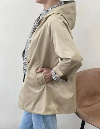 Victoria Reversible Trench Jacket with Scarf Detail - Camel/Checked