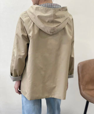 Victoria Reversible Trench Jacket with Scarf Detail - Camel/Checked