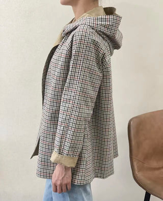 Victoria Reversible Trench Jacket with Scarf Detail - Camel/Checked