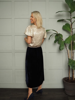 Mimi Velvet Skirt with Gold Lurex Elasticated Waistband by Luella - Black, Navy Blue