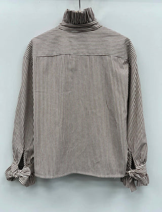 Hoxton Stripe Blouse with Ruffle Details - Chocolate, Navy Blue