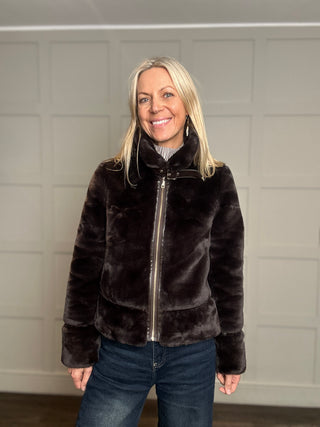 Lambra Super Soft Faux Fur Jacket by Rino & Pelle - Chocolate