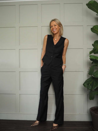 Dalia Tuxedo Trousers with Satin Side Stripe by Part Two - Black