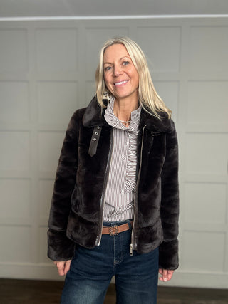 Lambra Super Soft Faux Fur Jacket by Rino & Pelle - Chocolate