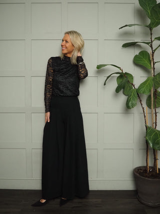 Bysatu High Neck, Long Sleeved Blouse with Shimmer Detail by BYoung - Black