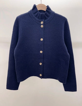 Lucy Cardigan with Pleated Collar - Navy Blue