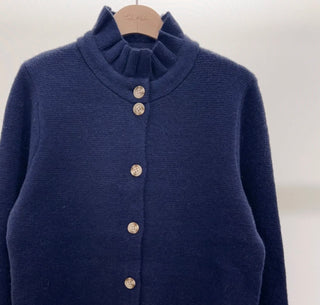 Lucy Cardigan with Pleated Collar - Ivory, Navy Blue, Pink