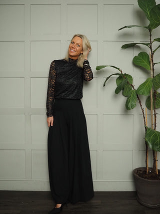 Bysatu High Neck, Long Sleeved Blouse with Shimmer Detail by BYoung - Black