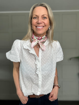 May Satin Floral Neckerchief Scarf - Pink/Off White