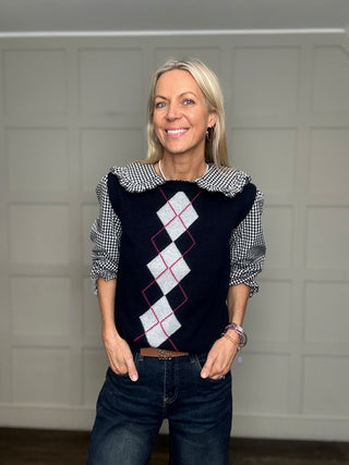 Newton Argyle Cashmere Blend Tank Top - Berry, Chocolate, Navy Blue, Oatmeal