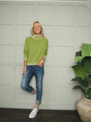 Una Turtle Neck with Contrasting Blanket Stitch Jumper, Best Seller - 17 Colours