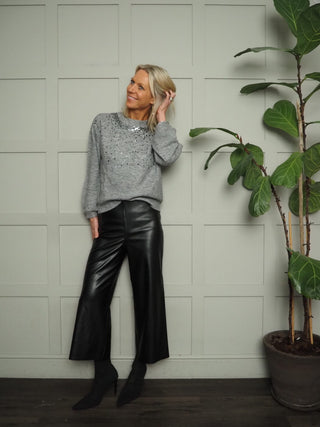 Barbel Round Neck Jumper with Sequin Detail by Saint Tropez - Black, Grey