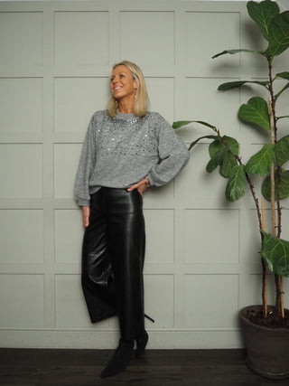 Barbel Round Neck Jumper with Sequin Detail by Saint Tropez - Black, Grey