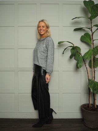 Dowie Faux Leather Wide Leg Cropped Trousers by Saint Tropez - Black