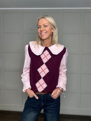 Newton Argyle Cashmere Blend Tank Top - Berry, Chocolate, Navy Blue, Oatmeal
