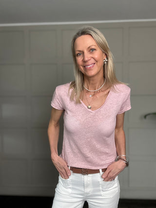 Sissie Linen V Neck T Shirt  - 6 Colours