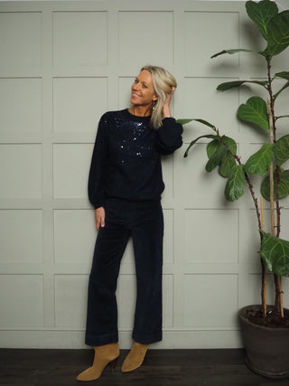 Barbel Round Neck Jumper with Sequin Detail by Saint Tropez - Black, Grey