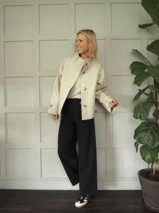 Courtier Jacket with Tortoise Shell Buttons &amp; High Buttoned Collar and Cuffs by Soaked - Taupe