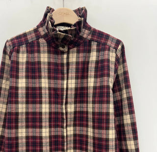 Sully Tartan Blouse with Ruffle Collar  - Burgundy, Chocolate